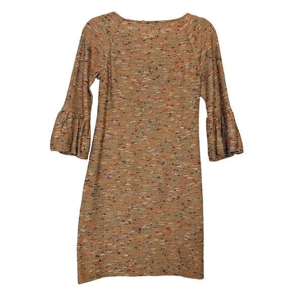 Diane Von Furstenberg Tweed Bell Sleeve Knit Dress Tan Multi Color Size 4 - Picture 3 of 8